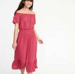 Old navy midi off shoulder red dress waist defined